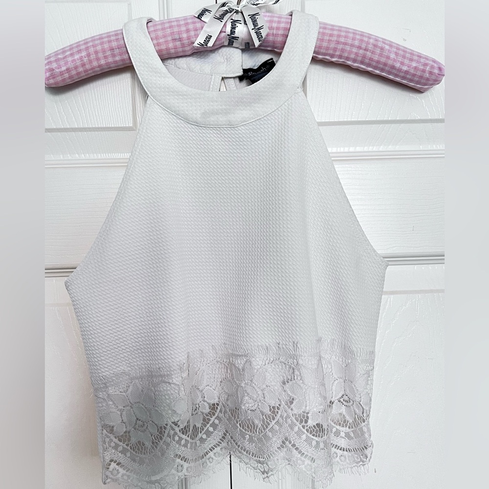 Stoosh Cream Cropped Lace Halter Top-Size S